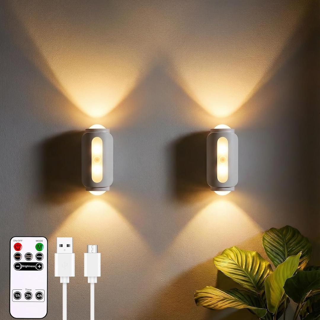 Motion Sensor Wall Light, Rechargeable Wireless Sconce Set of 2, Wireless No Hardwire 3CCT Wall Lamps, Magnetic Battery Operated Indoor Lighting for Hallway, Stairs, Bedroom, Bathroom, Closet Decor