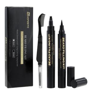 Beard Pen Beard Pencil Filler for Men Beard Filler 4 Tip Pen for Natural Looking Beard 2PCS Beard Pencil & 1PCS Double Head Beard Brush Double Head Four Fork Eyebrow Pencil Eyeliner (Dark Brown)