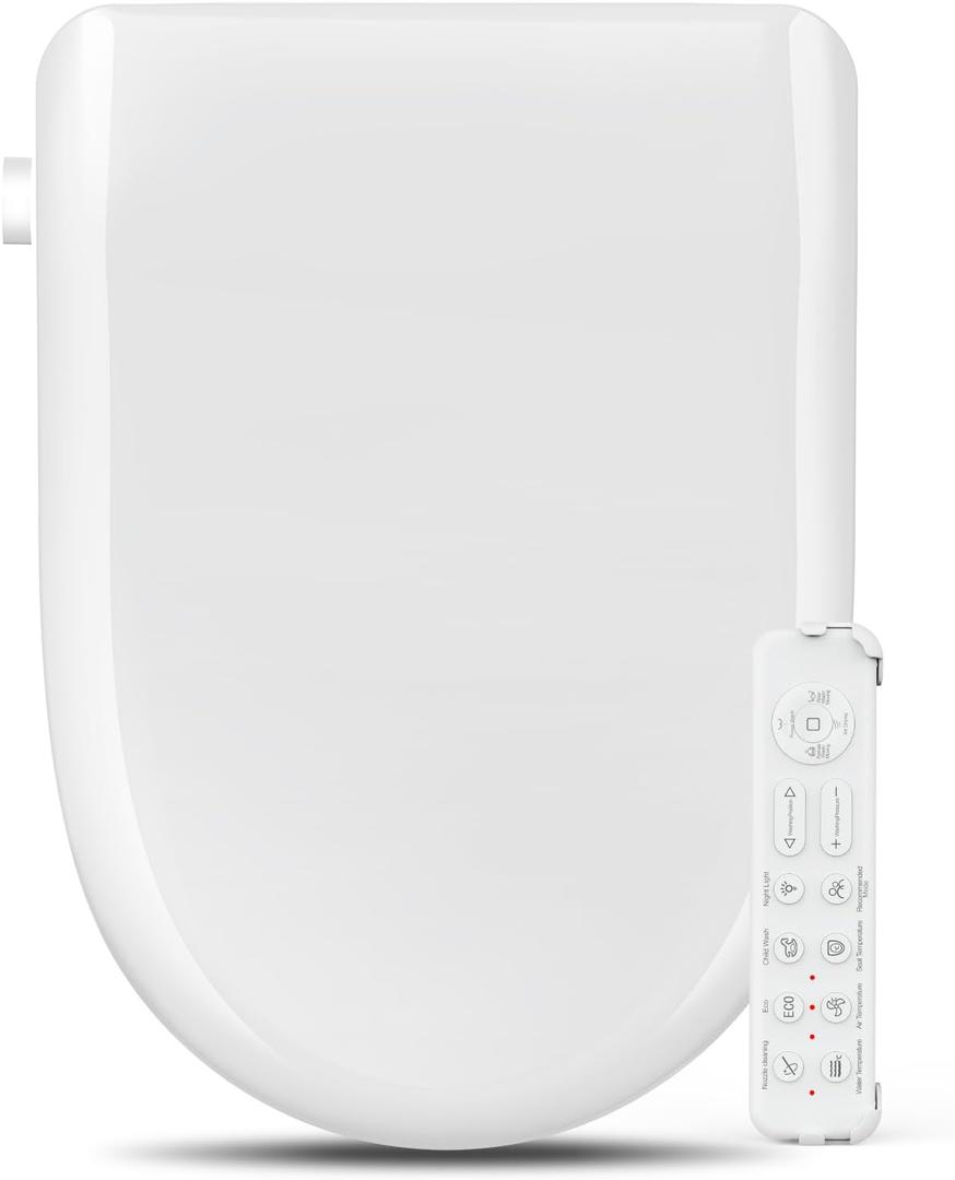 Bidet Toilet Seat- Bidet Attachment for Toilet with Warm Water & Dryer, Feminine & Child Wash, Self-Clean Stainless Steel Nozzle, Adjustable Water Pressure, Slow Close Lid