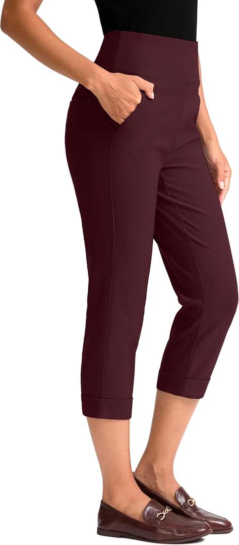Rammus Pull On Capri Pants for Women with Pockets Womens High Waist Stretch Cropped Pants for Summer Dress Causal (8)