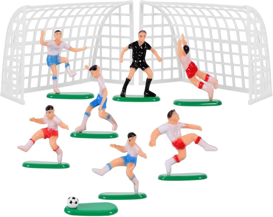 UPKOCH Soccer Cake Topper Decorations - 2 Goals, 6 Players, 1 Referee, Miniature Soccer Figures for Boys Birthday, Football Theme Party, Sport Party Supplies, Ornaments, Shower