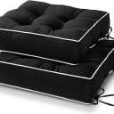 HARBOREST Outdoor Chair Cushions Set of 2, Tufted Patio Chair Cushions with Ties, Square Corner Outdoor Cushions for Patio Furniture, Lawn Chairs, Wicker Chairs, 19" x 19" x 5", Black