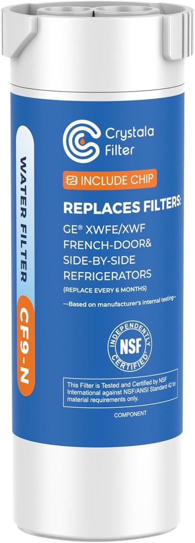 Crystala Filters Water Filter Compatible with XWFE (Built-in CHIP), Replacement for GE XWFE, XWF Refrigerator Water Filter Pack of 1 (1 Count (Pack of 1))