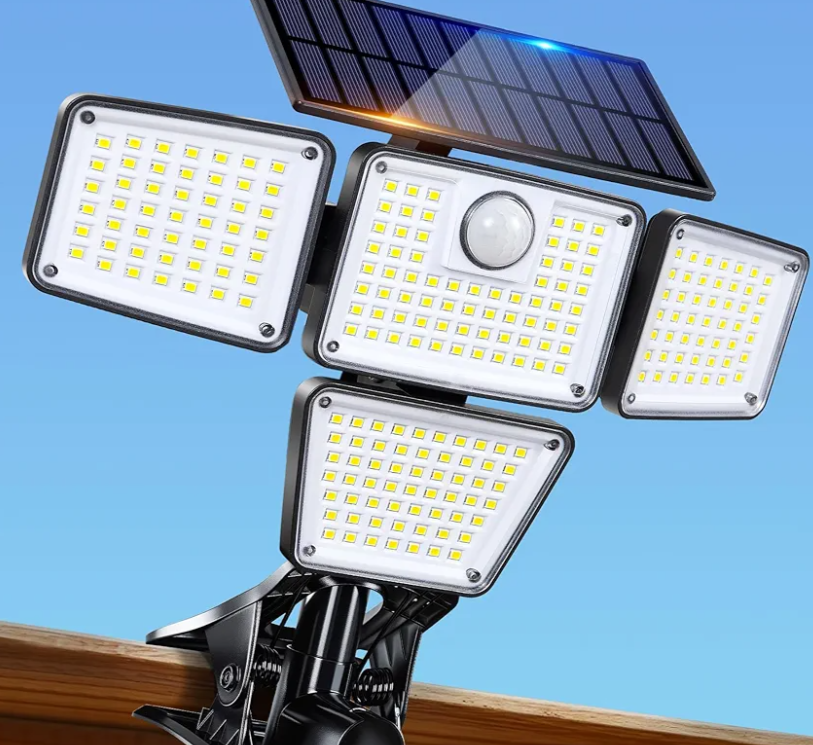 Clip on Solar Lights for Fence, 1Second Installation Motion Sensor Security Lights with Remote Control, 270°Wide Angle, High Bright Solar Lights Outdoor Waterproof for Gutter Yard Patio (1,4side) Pack Of 2