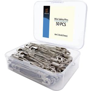 50PCS-3In Safety Pins,Stainless Steel Safety Pins,Bulk Metal Silver Sewing Pins Clothing Clips Tool 75mm Decorative(3" 50)
