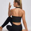 Aoysky Womens Buttery Soft Halter Workout Tank Tops with Built in Bra Cropped Padded Open Back Gym Longline Sports Bras, Small
