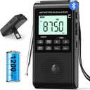Pocket Radio with AM FM1200mAh Rechargeable RadioPortable Transistor Radio with Best Reception, Bluetooth Receiver,5W Big Speaker,LCD Screen,Earphone Jack,Support SD Card and USB Player for Jogging
