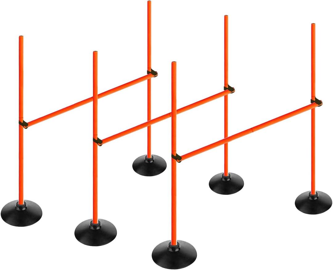 Orange Adjustable Height Agility Hurdle Set Multi-Function Soccer Trainning Pole Set Coaching Sticks with Rubber Base (3.3 FT)