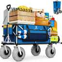 Navatiee 260L Beach Wagon with Extended Tailgate, 440lbs Heavy Duty Beach Cart with 9 Big Balloon Wheels for Sand, Collapsible Folding Wagon with Side Pocket for Outdoor, Blue