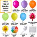 Summer Pool Party Balloon Garland Arch Kit, 148pcs Hot Pink Orange Rainbow Balloons with Flower Foil Balloons Beach Balls for Hawaiian Beach Party Supplies Tropical Luau Pool Party Decorations
