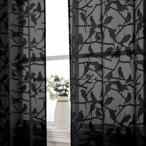 OVZME Textured Black Kitchen Sheer Curtain Tiers 36 inch Length 2 Panels Set, Elegant Farmhouse Short Sheer Dining Curtains for Small Windows/Bathroom/Cafe/Living Room, Dual Rod Pocket, W38 x L36 Inch