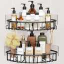 Orimade Corner Shower Caddy Stainless Steel with Hooks Wall Mounted Bathroom Shelf Storage Organizer Adhesive No Drilling 2 Pack, Black Only for 90-Degree Corner