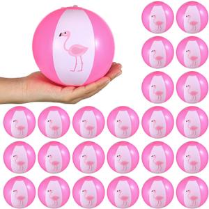 Jexine 24 Pcs Mini Beach Balls Flamingo Party Pack, 5 Inch Inflatable Pink Beach Ball Flamingo Toy in Bulk for Teens Adults Pool Luau Party Supplies Decorations
