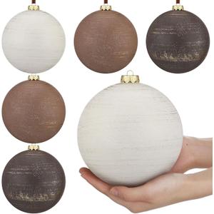 6 Pcs 6 Inch Large Neutral Christmas Balls Ornaments Jumbo Big Rustic Textured Brown Tan Beige Xmas Ornaments Vintage Farmhouse Modern Christmas Decor for Xmas Tree Outdoor Decor (Earth Tone)