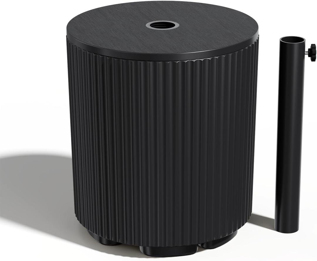 FONTOI Patio Side Table with Umbrella Hole, 11.5 Gallon Fillable Umbrella Stand, Suitable for Center Pole Umbrellas with Pole Diameter from 1.5"-1.9", Plastic Table for Outdoor, Black