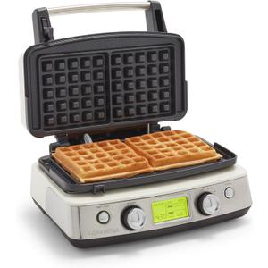 GreenPan Elite 2-Square Belgian & Classic Waffle Iron, Healthy Ceramic Nonstick Aluminum Dishwasher Safe Plates, Adjustable Shade/Crunch Control, Wont Overflow, Easy Cleanup Breakfast, PFAS-Free,White