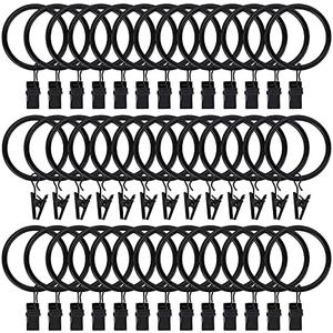 44pcs Curtain Rings with Clips Hooks 1.5 inch Rustproof Matte Metal Stainless Steel Drapery Rings for Tension Rod Bracket Eyelets Decorative Hangers, Vintage Black (1.5" Interior Diameter)