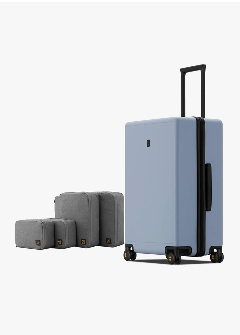 LEVEL8 Elegance Checked Luggage, 24 Inch Hardside Suitcase, Lightweight Matte Hardshell with Tsa Lock, Large Suitcases with Spinner Wheels, Light Blue