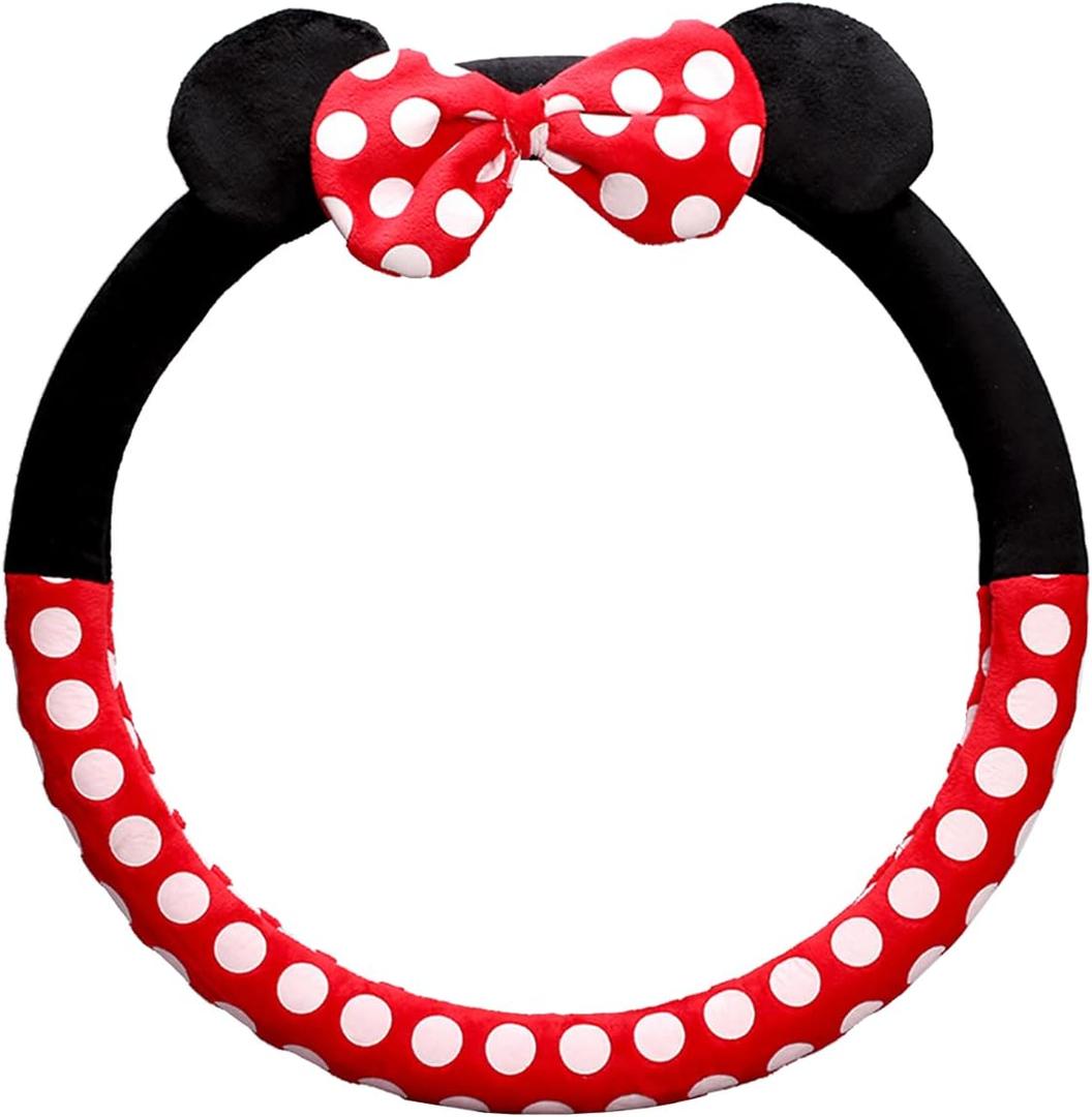 Cute Car Steering Wheel Cover, Universal Fit 15 Inch Soft Comfortable Plush Anti Slip & Odor Free Car Wheel Protector for Women Girls Red