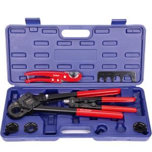 iCrimp Angle Head PEX Crimping Tool Kit for 3/8,1/2,3/4,1-inch with Copper Ring Removal Tool, Pex Pipe Cutter and Gauge, Meets ASTM F1807 Standard, Suitable for Tight Spaces