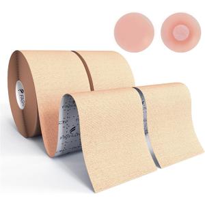2 x FASHLON Boob Tape, 2-Roll, Safe for Sensitive Skin, Fits A-DD Cups, Breast Lift Tape with Silicone Nipple Covers