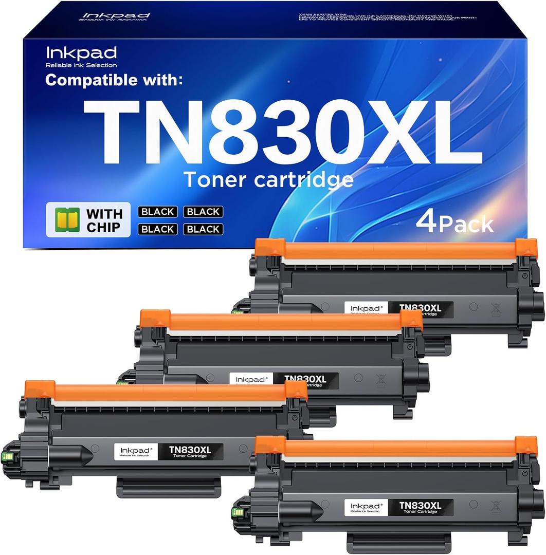 TN830XL TN830 Compatible Toner Cartridge for HL-L2460DW DCP-L2640DW Replacement for Brother TN-830 XL/V/R Toner Cartridges with MFC-L2820DW HL-L2400D HL-L2405W HL-L2460DWXL Printers (4Pack, Black)