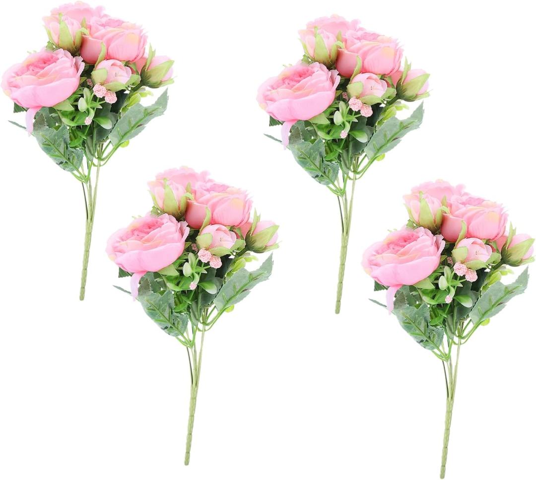 Garneck Natural Look Fake Peonies 4pcs Simulated Plastic Flowers for Wedding Bouquet (Pink)