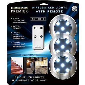 Bell+Howell Wireless LED Night Light with Remote Control, Auto On/Off Night Lights, Ideal for Kitchen Bathroom, Nursery, Bedroom, Hallway, Stairs, 3 Pcs
