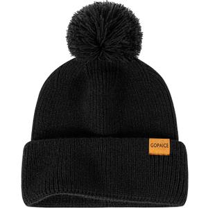 Womens Winter Knitted Beanie Hat, Knitted Soft Ski Cuff Cap with Pom Pom Warm Fleece Lined Hat (Black)