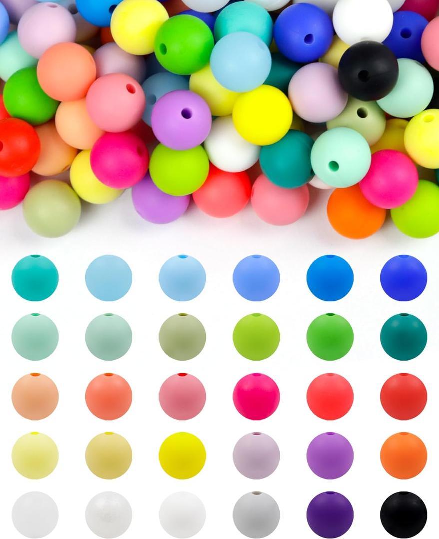 180PCS FIVEIZERO Silicone Beads  30 Colors 12mm Round Rubber Beads Bulk for DIY Crafts, Keychain Accessories & Jewelry Making