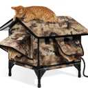 Indestructible Gable Roof Heated Cat House for Outside Winter, 100% Waterproof, Safe Escape Door, Insulated Outdoor Cat Shelter with Heater for Feral Barn Cat Kitty (Desert Camouflage, 15.5"x15"x19")