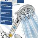 HOPOPRO 7-Setting Handheld Shower Head with Built-in Power Wash, Polished ABS Chrome, 71-Inch Stainless Steel Hose, 360 Rotatable Brass Overhead Bracket, Anti-Leakage Teflon Tape