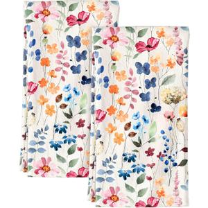 Flour Sack Kitchen Towels Set of 2-18x26 Cotton Dish Towels with Hanging Loop Reusable Tea Towel for Cleaning Spring Absorbent Dishcloths Cute Home Decor Housewarming, Watercolor Flower