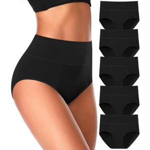 ASIMOON High Waisted Cotton Underwear for Women Plus Size Slight Tummy Control Full Coverage Panties Briefs Ladies Pack (XX-Large)
