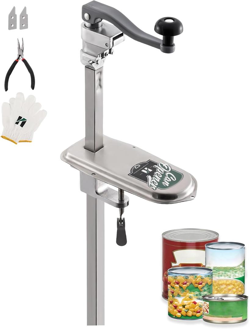 Huanyu Commercial Can Opener Heavy Duty Manual Tabletop Can Opener 28.5'' Height-Adjustable with 3 Stainless Steel Blades&Plated Steel Base for #10 Cans Up to 22 Tall for Restaurant,Bar,Hotel,Home