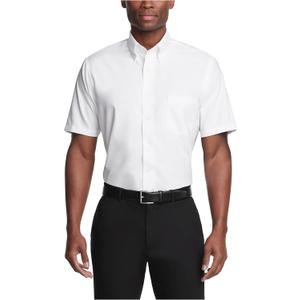 Van Heusen Men's Short Sleeve Regular Fit Oxford Solid Dress Shirt (17.5"-18" Neck, White)