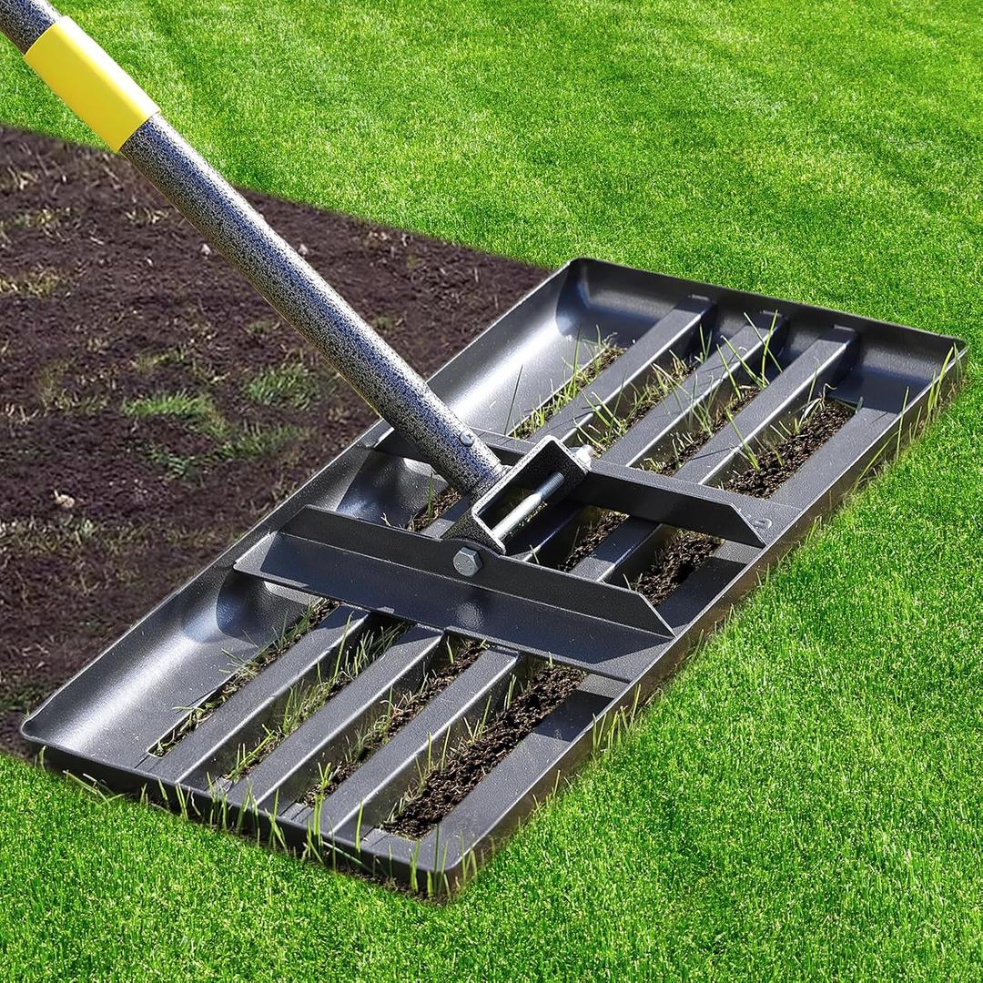 Lawn Leveling Rake - Heavy Duty 17"x10" Stainless Steel Leveler Plate,Reinforced Welds,28-60" Adjustable, Anti Flipping Smooth Edge,for Soil, Dirt,Ground,Backyard Top Dressing,Landscaping