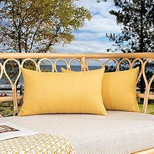 Kevin Textile Pack of 2 Outdoor Waterproof Throw Pillow Covers Decorative Square Outdoor Checkered Pillows Cushion Case Patio Pillows for Couch 12x20 inches 30x50 cm Yellow