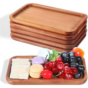 6 Pack Solid Wood Serving Platters and Tray with Edge, Natural Ebony Wood Pallet, Rectangular Wooden Serving Platters Mini Charcuterie Board, for Kitchen Counter Bathroom Home Decor Party, 8" x 5"