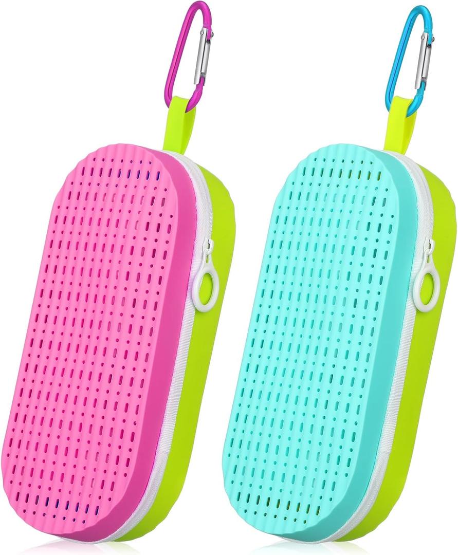 2 Pcs Swim Goggle Case for Swimming with Hole Zipper Clip Silicone Cases for Goggle Gift (Blue Green, Purple Green)