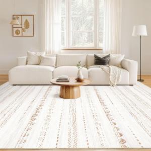 8x10 Area Rugs Living Room: Washable Boho Large Neutral Soft Farmhouse Rug Stain Resistant Modern Moroccan Non Slip Indoor Floor Carpet for Bedroom Nursery Kids Playroom Office Dining Room