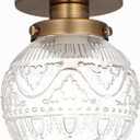 Small Semi Flush Mount Ceiling Light, Modern Globe Clear Glass Ceiling Light Fixture, Vintage Brass Gold Hallway Light Fixtures for Kitchen, Entryway, Bathroom, Closet