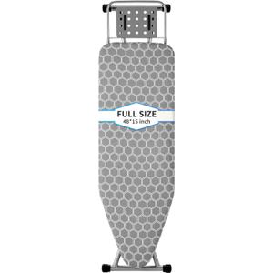 Full Size Ironing Board 57" L X15 W, Large Wide Sturdy Ironing Board with Iron Rest, Foldable Adjustable Iron Board with Heat Resistant Cover, Enhanced Stability (Silver Gray)