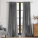 PRIMROSE Dark Grey Velvet Curtains 120 inch Long for Living Room,Set of 2 Panels Blackout Rod Pocket Back Tab Window Treatment Room Darkening Heavy Decorative Curtains Drapes for Bedroom