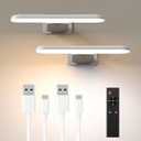 NARUNDREN 2 Pack Picture Lights for Wall, Rechargeable LED Picture Light Battery Operated with Remote, Dimmable Poster Light for Paintings, Portraits, Art Frames, Display Lighting for Wall Decor, White