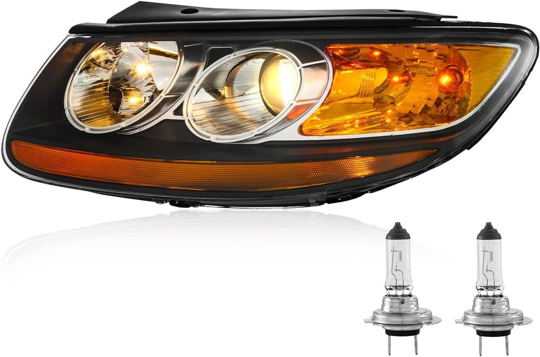 TODO Headlights Assembly Pair Compatible with 2007 2008 2009 2010 2011 2012 Hyundai Santa Fe 6 Pin Headlamp Replacement with Bulbs, Left Driver Side