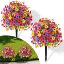 Alupssuc 8Pcs 20" Artificial Topiary Ball Flowers for Outdoors, Spring Decoration with Spike, UV Resistant Faux Summer Plants, Fake Bushes Indoor Decor, Mix 4 Colors for Garden, Porch & Patio