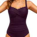 Daci One Piece Swimsuit for Women - Tummy Control Bathing Suit with Scalloped Square Neck Retro Swimwear 2026 (Large, Dark Purple)