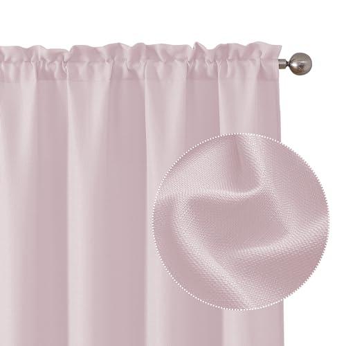 Chyhomenyc Bennet Blush Pink Curtains 45 Inch Length 2 Panels, Faux Linen Textured Semi Sheer Light Filtering Soft Airy Rod Pocket Window Treatment Drapes for Living Room Bedroom, Each 30" Wx45 L