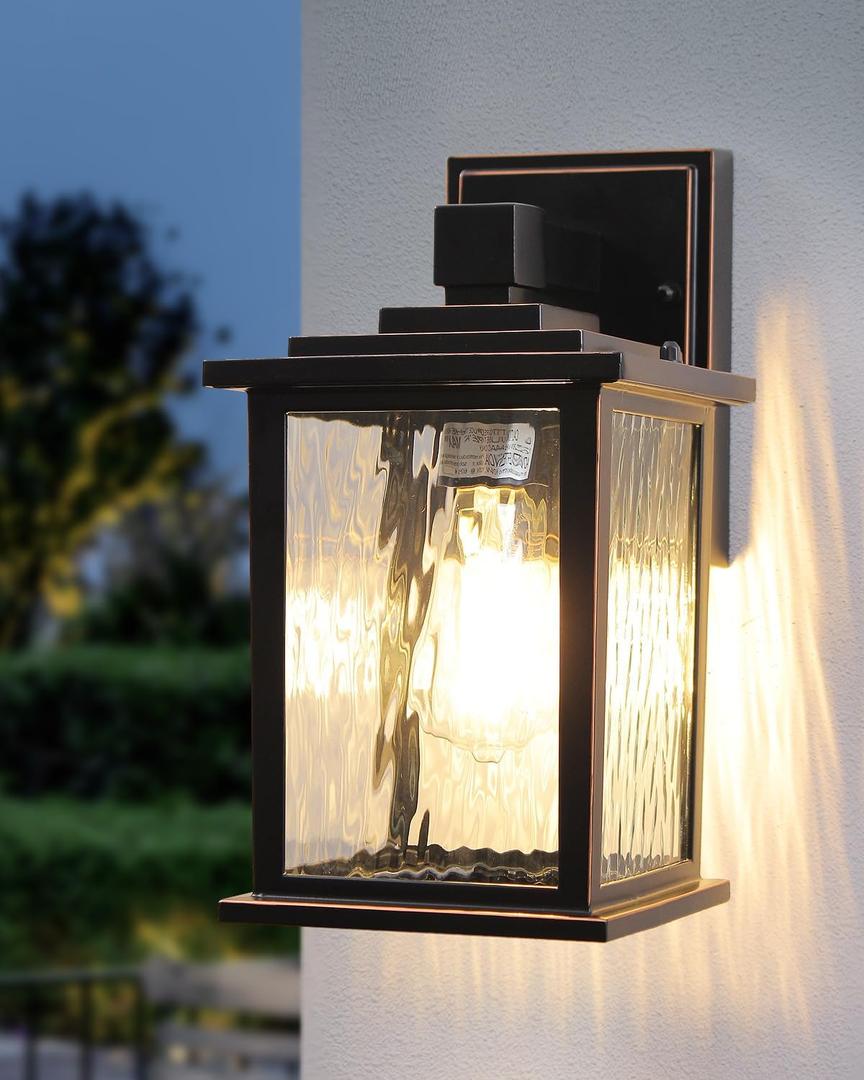 Oil-Rubbed Bronze Outdoor Light Fixture, 12'' Outside Lantern Wall Mount, Hardwired Exterior Sconce Lights for Porch, Front Door, Garage, Waterproof Die-Casting Aluminum, Bulb Not Included